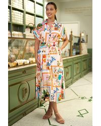 Yumi' - Tropical Postcard Print Relaxed Midi Shirt Dress - Lyst