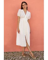 Yumi' - Broderie Anglaise Midi Dress With Split Hemline - Lyst