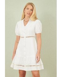 Yumi' - Cotton Lace Trim Skater Shirt Dress - Lyst