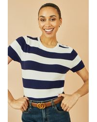 Yumi' - Block Stripe Knitted Top With Button Details - Lyst