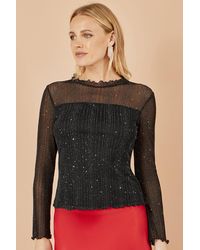 Yumi' - Sparkle Print Mesh Stretch Fitted Top - Lyst