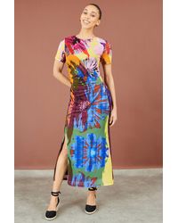 Yumi' - Multicolour Abstract Floral Mesh Midi Dress - Lyst