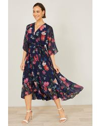 Yumi' - Floral Kimono Wrap Dress With Dip Hem - Lyst