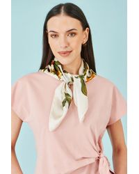 Yumi' - Ivory100% Silk Botanical Rose Print Scarf - Lyst