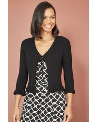 Yumi' - Tie Up Ribbed Cardigan With Frill Hem - Lyst