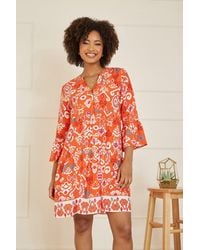 Yumi' - Ikat Print 3/4 Sleeve Tunic Dress - Lyst