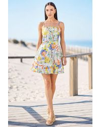 Yumi' - Mediterranean Print Cotton Mini Sun Dress - Lyst