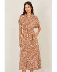 Yumi' - Abstract Swirl Print Relaxed Midi Shirt Dress With Belt - Lyst