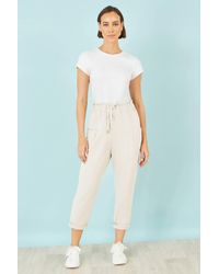 Yumi' - Cream Cotton Relaxed Stretch Trousers With Pockets - Lyst