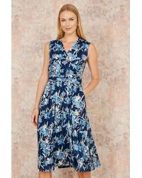 Yumi' - Floral Mesh Wrap Skater Dress With Pockets - Lyst