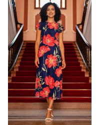 Yumi' - Poppy Print Midi Mesh Dress - Lyst