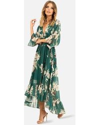 Yumi' - Floral Kimono Sleeves Dip Hem Wrap Midi Dress - Lyst