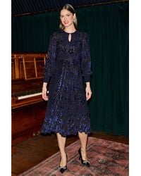 Yumi' - Velvet Floral Midi Dress - Lyst