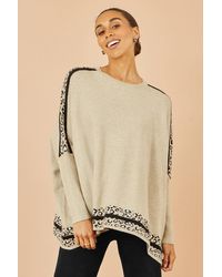 Yumi' - Oatmeal Leopard Print Border Relaxed Fit Jumper - Lyst
