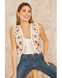 Yumi' - Folk Embroidered Cotton Waist Coat - Lyst