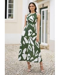 Yumi' - Cotton Abstract Print Maxi Dress With Tie Back - Lyst