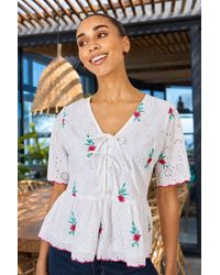 Yumi' - Cotton Broderie Anglaise Embroidered Tie Top - Lyst