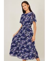 Yumi' - Blossom Print Midi Skater Dress With Angel Sleeves - Lyst