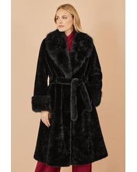 Yumi' - Wrap Faux Fur Coat With Oversize Collar - Lyst