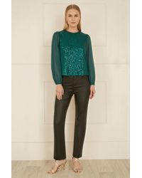 Yumi' - Sequin Sheer Sleeve Top - Lyst