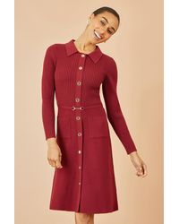 Yumi' - Rib Knit Midi Shirt Dress With Snaffle Belt - Lyst