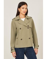 Yumi' - Cropped Trench Jacket With Pockets And Check Lining - Lyst