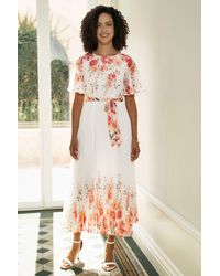 Yumi' - Mirror Floral Design Pleated Midi Dress - Lyst