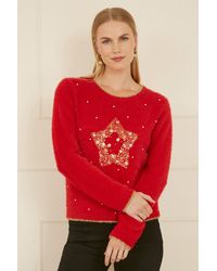 Yumi' - Knitted Fluffy Christmas Star Jumper - Lyst