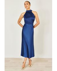 Yumi' - Satin Halter Neck Midi Dress - Lyst