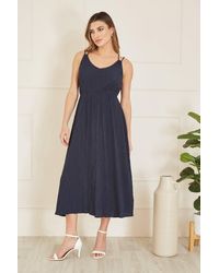 Yumi' - Mela Stretch Crinkle Midi Dress With Cross Over Strappy Back - Lyst