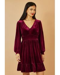 Yumi' - Velvet Long Sleeve Skater Dress - Lyst