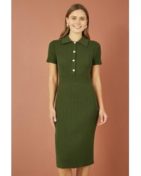 Yumi' - Fitted Rib Knitted Midi Dress With Daisy Buttons - Lyst