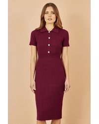 Yumi' - Fitted Rib Knitted Midi Dress With Daisy Buttons - Lyst