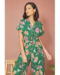 Yumi' - Recycled Crane Print Jumpsuit With Matching Belt - Lyst