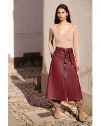 Yumi' - Faux Leather Button-Up Midi Skirt - Lyst