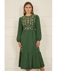 Yumi' - Floral Embroidered Bodice Tiered Midi Dress - Lyst