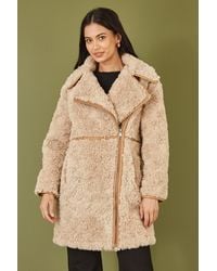 Yumi' - Textured Borg Biker Coat - Lyst