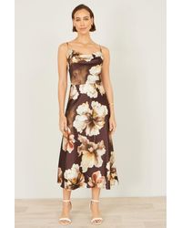 Yumi' - Cowl Neck Satin Floral Dress - Lyst