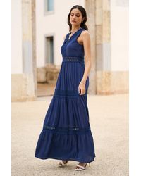 Yumi' - Lace Trim Cotton Midi Sun Dress - Lyst