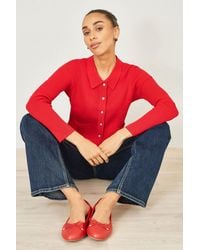 Yumi' - Ribbed Collar Button Up Cardigan - Lyst