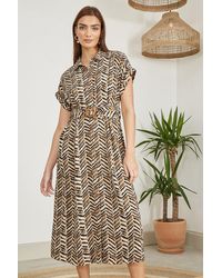 Yumi' - Abstract Animal Print Relaxed Midi Shirt Dress With Belt - Lyst