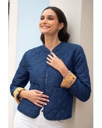 Yumi' - Chambray Quilted Jacket With Reversible Floral Lining - Lyst