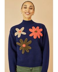 Yumi' - Knitted High Neck Jumper With Applique Flowers - Lyst