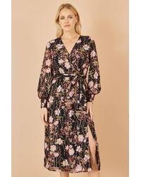 Yumi' - Foiled Floral Print Wrap Midi Dress - Lyst