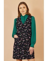 Yumi' - Floral Print Pinafore Dress With Button Up - Lyst