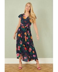 Yumi' - Flower Print Wrap Midi Dress - Lyst