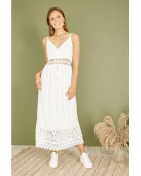 Yumi' - Lace Midi Sundress With Tassel Tie And Ruched Back - Lyst