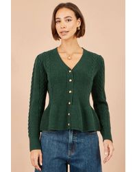 Yumi' - Cable Knit Peplum Cardigan - Lyst