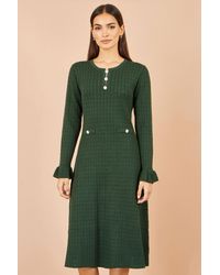 Yumi' - Viscose Knitted Midi Dress With Buttons - Lyst