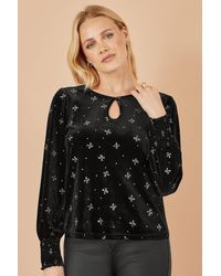 Yumi' - Sparkle Bow Print Velvet Top - Lyst